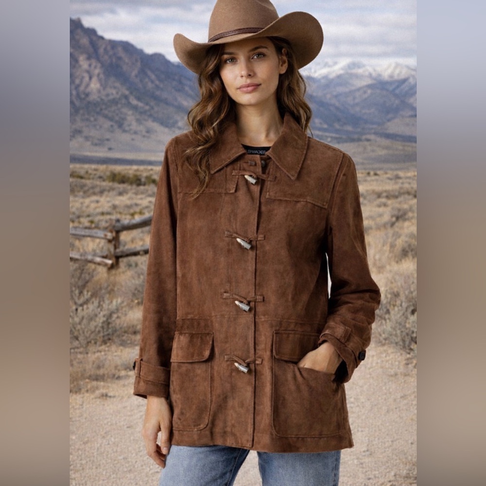 Bushwacker Vintage Suede Leather Brown USA Western Horn Toggle Women Size M